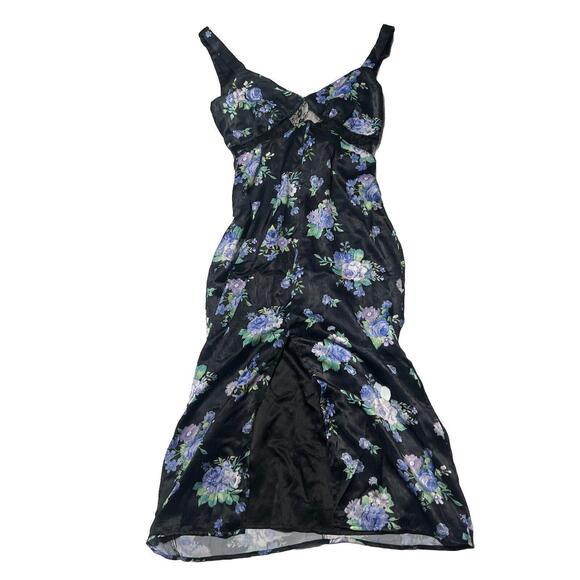 S Weworewhat Satin Slip Floral Dress Blue Black Dolls Kill - Picture 1 of 6
